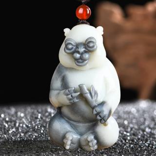藏玉瑶孤品新疆和田玉青花立体熊猫玉吊坠 男女士款玉坠玉石玉佩